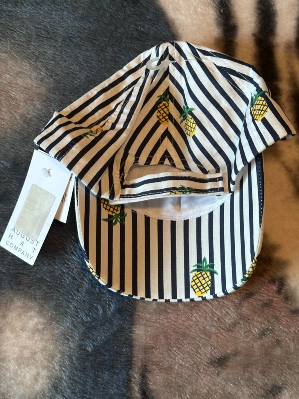 August Hat Co. Striped Pineapple Baseball Cap Navy White Yellow Summer Sun Hat - Picture 3 of 9